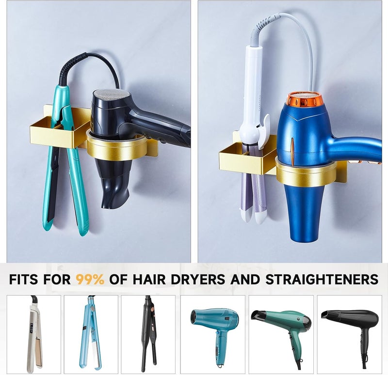 Oukimly Store Blow Dryer Holder Wall Mounted, Hair Straightener Holder, Hair Dryer Holder Adhesive, Hair Tool Organizer for Flat Iron, Hairdryer, Curling Iron Holder for Bathroom Vanity Barber Shop (Gold) - Image 5